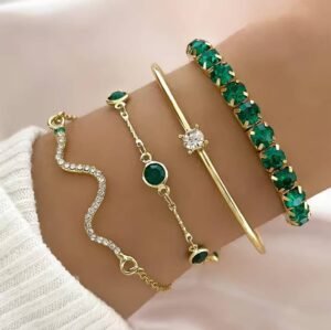 Elegant Gold and Green Bracelet Set