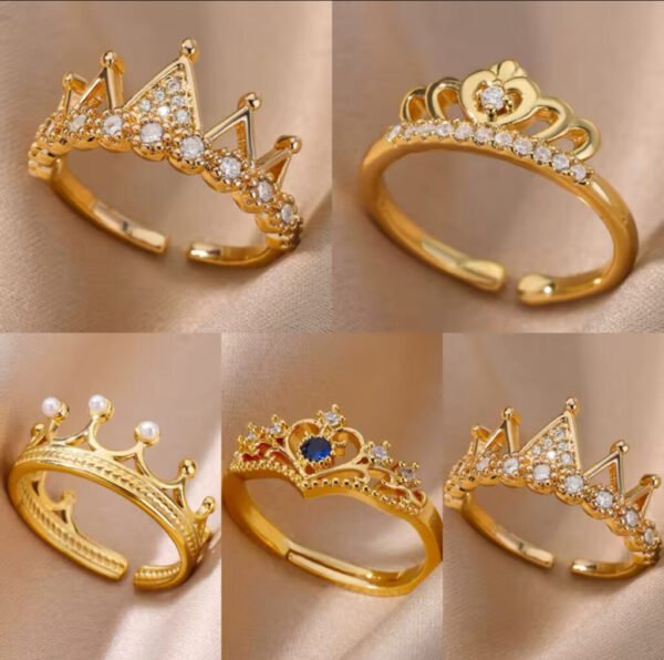 Crown-inspired adjustable rings