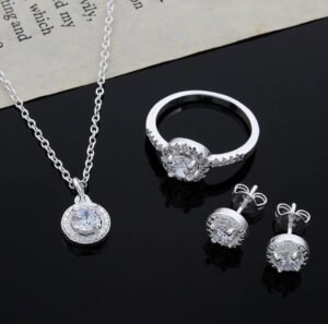 Zircon Jewelry set, Necklace, earings and ring. Comes with FREE short note