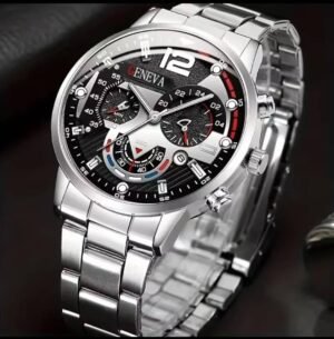 Men's Silver Watch and Bracelet Set