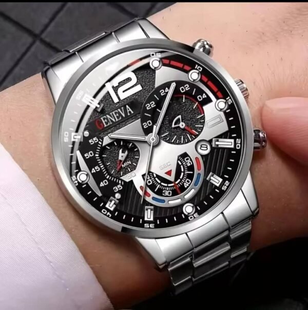 Men's Silver Watch and Bracelet Set