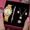 Elegant Gold-Plated Jewelry Set with Watch
