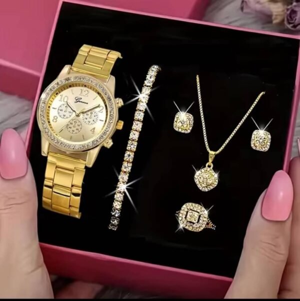 Elegant Gold-Plated Jewelry Set with Watch