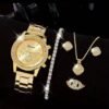 Elegant Gold-Plated Jewelry Set with Watch