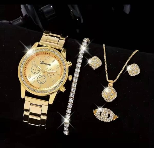 Elegant Gold-Plated Jewelry Set with Watch