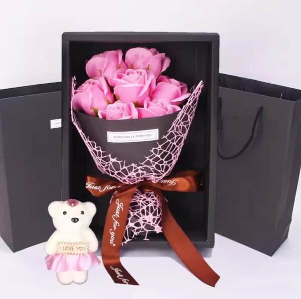 Artificial Rose Bouquet with Teddy Bear