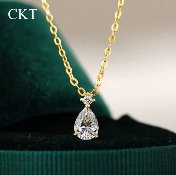 Gold Necklace with Teardrop Diamond Pendant