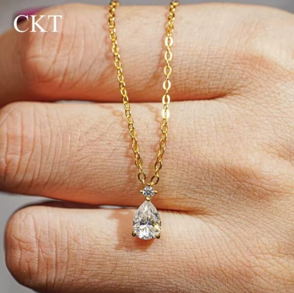 Gold Necklace with Teardrop Diamond Pendant